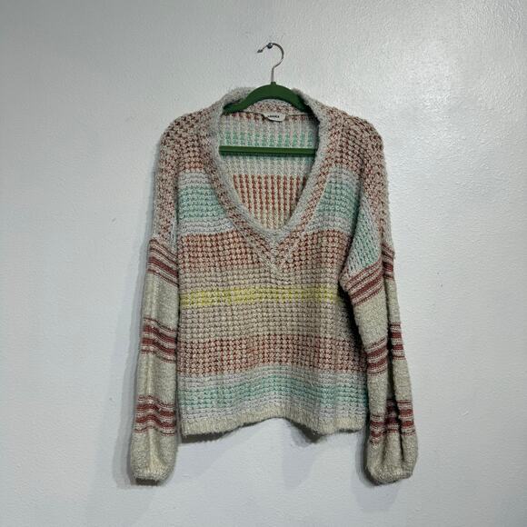Adora Rory Striped Chunky Knit Oversized V-Neck Sweater Sz M - Picture 2 of 11